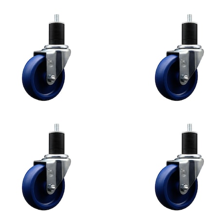 Service Caster 4'' SS Solid Poly Wheel Swivel 1-3/4'' Expanding Stem Caster Set, 4PK SCC-SSEX20S414-SPUS-134-4